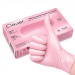 Clavier (M) Pearl Pink – perlamutrinės rožinės pirštinės, tekstūruoti pirštų galiukai | Medicinos priemonė, 50 vnt.